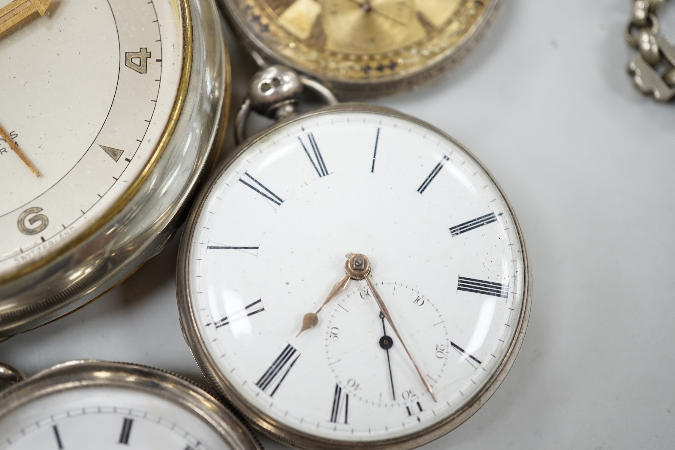 Thirteen assorted silver and mainly base metal pocket watches including half hunter and calendar moonphase.